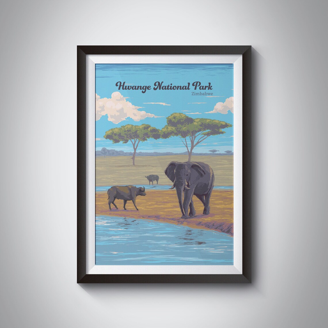 Hwange National Park Poster Zimbabwe Africa Wankie Game Reserve Victoria Falls Dete Vintage Travel Print Safari Elephants Framed