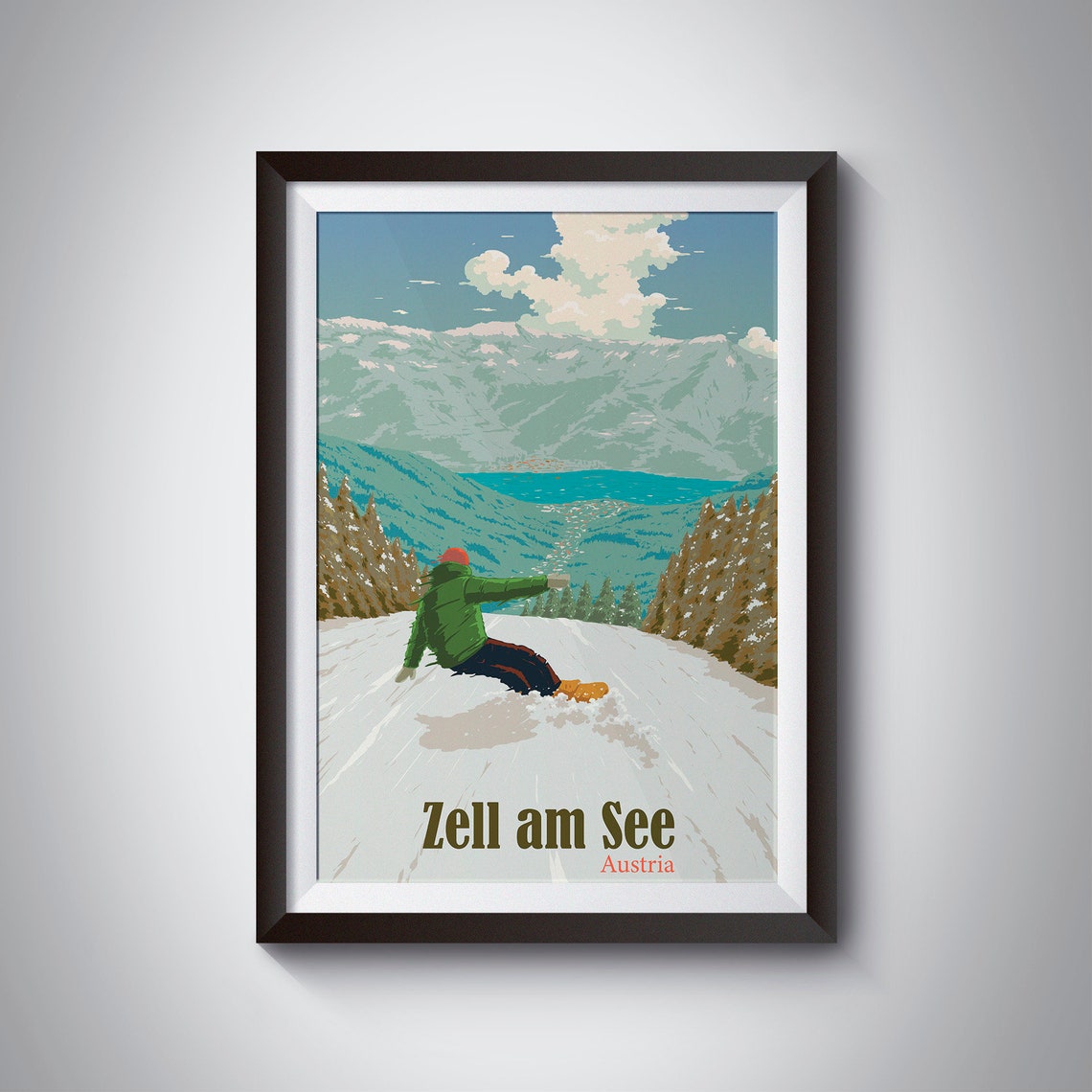 Zell am See Austria Lake View Ski Slope Resort Travel Poster