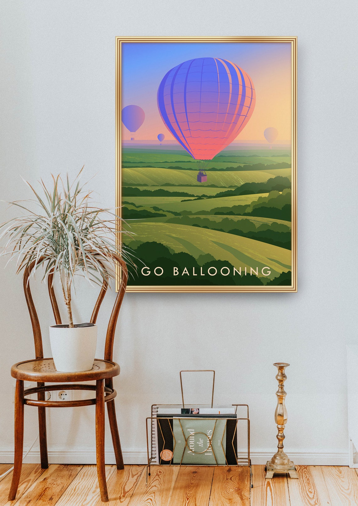 Go Ballooning Print Travel Poster Outdoor Hobbies Hot Air Balloon Flying Adventure Sport Retro Art Gift Countryside Phileas Fogg - Image 2