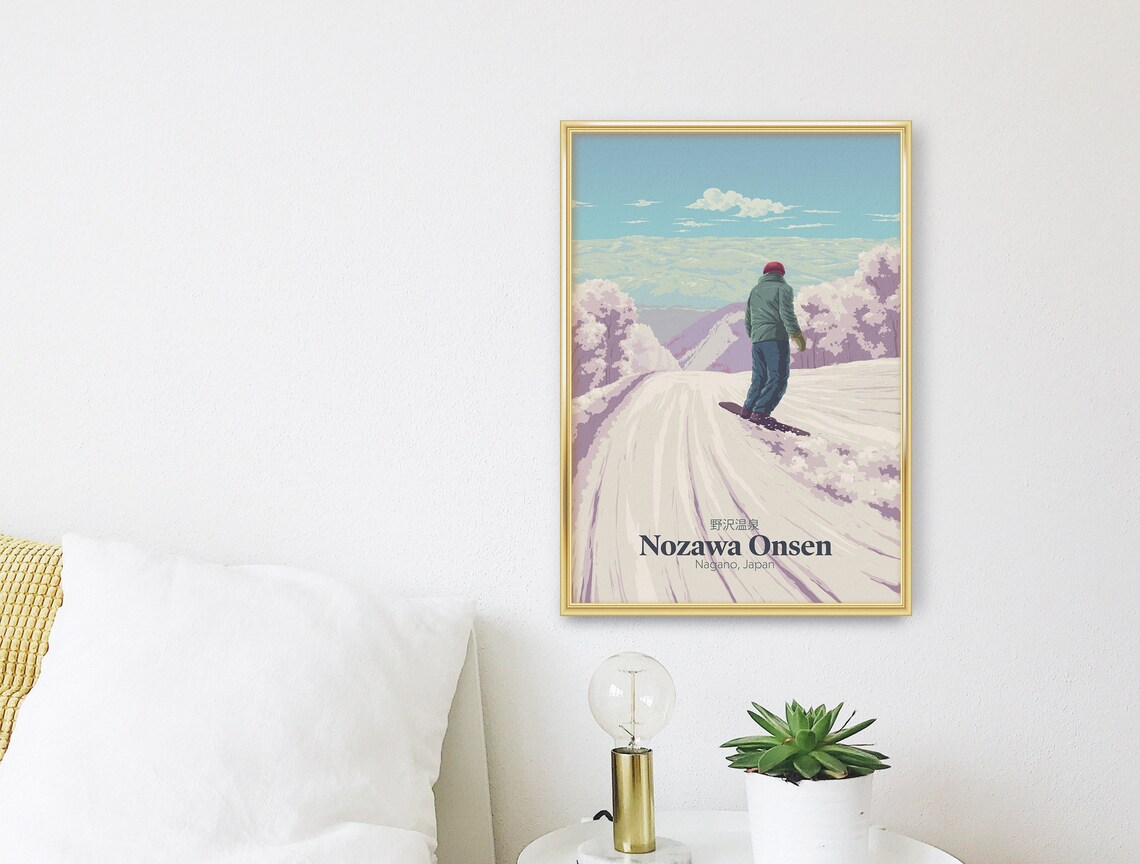 Nozawa Onsen Nagano Japan Snowboarder Mountain Valley Poster - Image 3