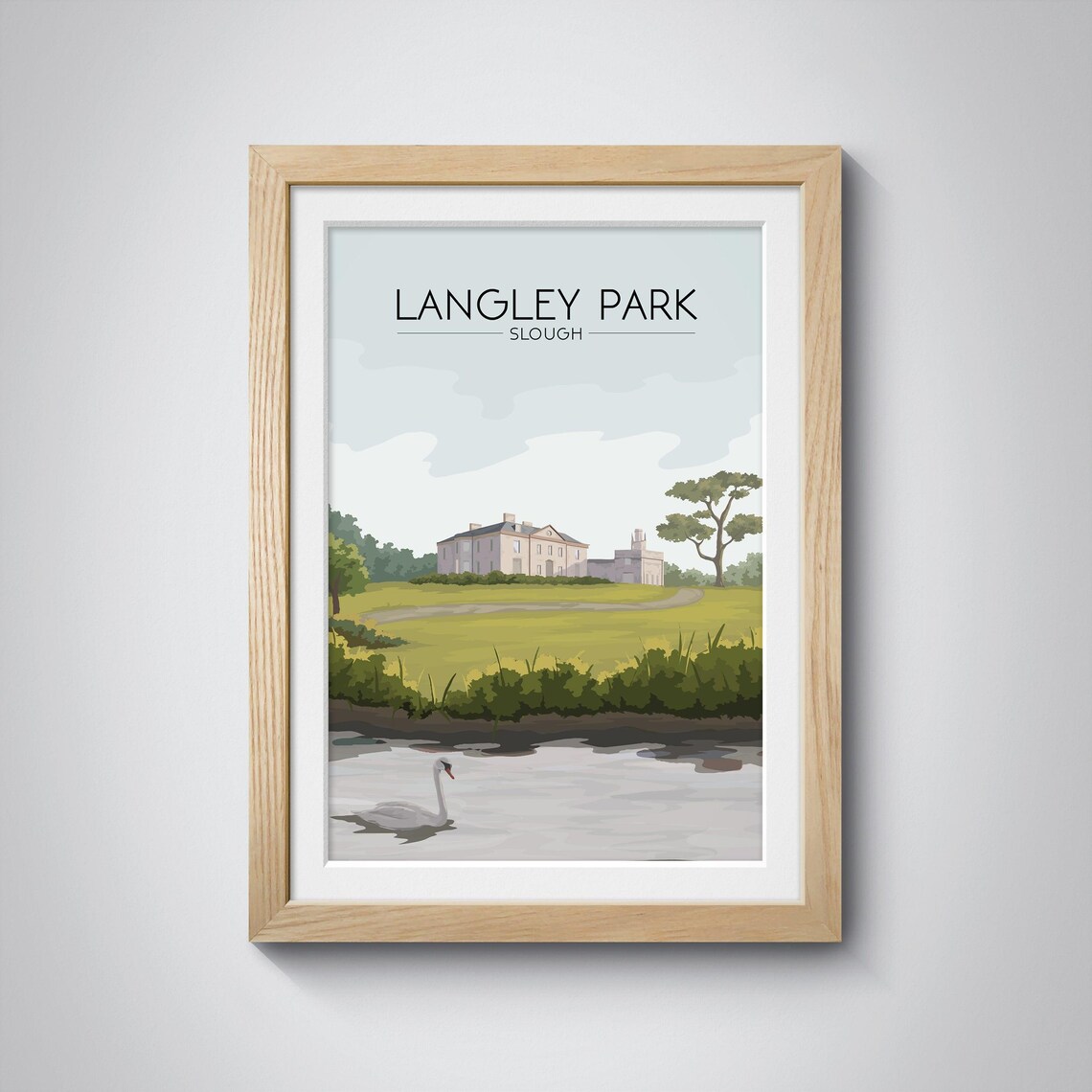 Langley Park Slough Langley Hall And Swan Lake Travel Poster - Image 3