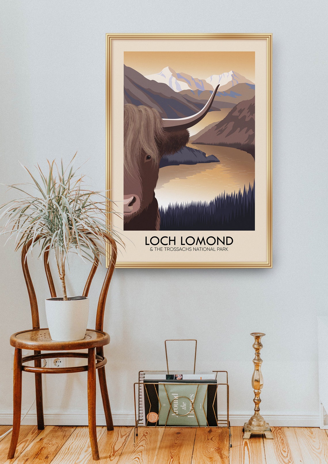 Loch Lomond And The Trossachs National Park Poster Highland Cow Scotland Scottish Highlands Vintage Travel Poster Loch Ness Uk Print - Image 2