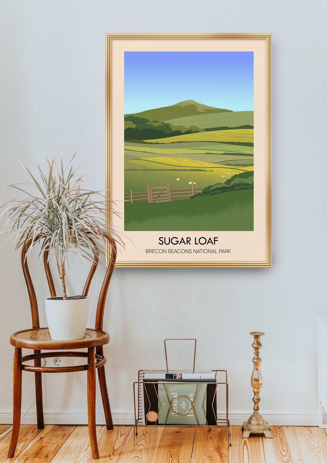 Sugar Loaf Brecon Beacons Sheep Fields Retro Welsh Travel Poster - Image 2