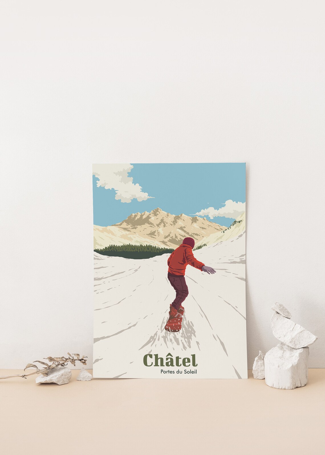 Châtel Portes du Soleil French Alps Snowboarder Jump Travel Poster - Image 4