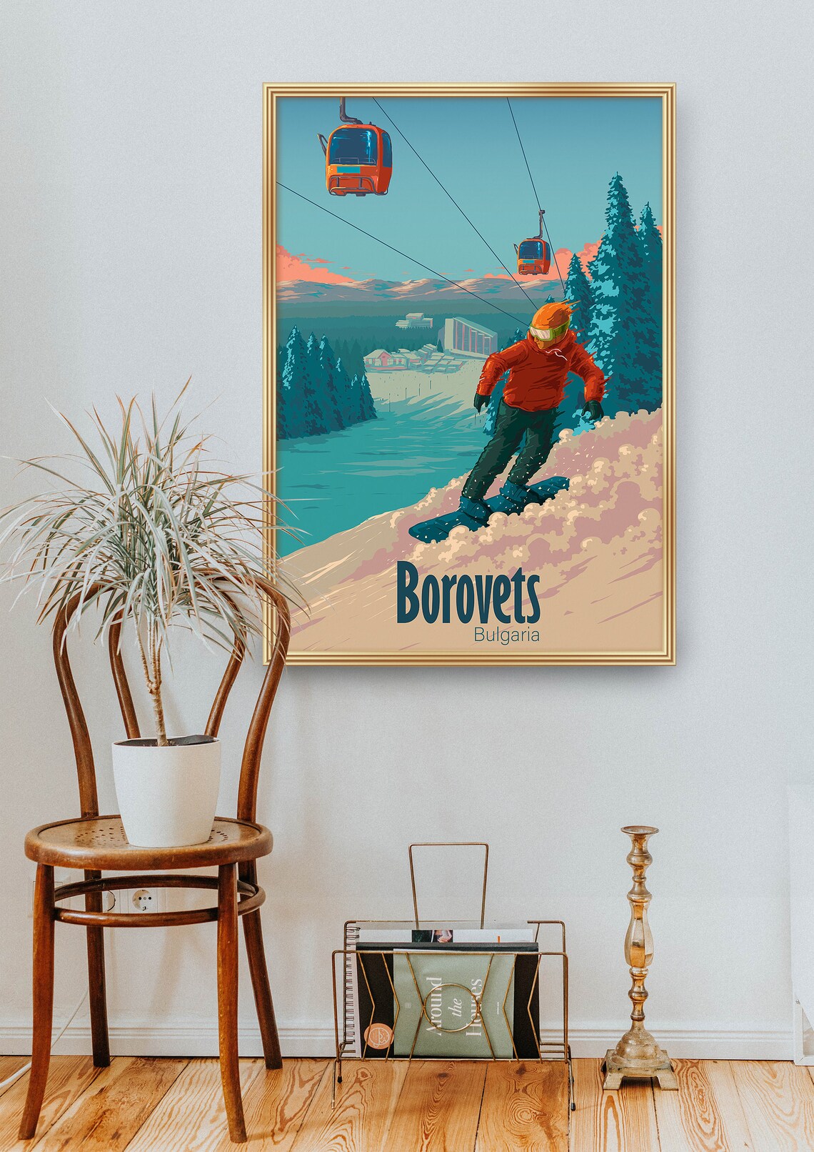 Borovets Bulgaria Orange Gondolas Snowboard Resort Winter Poster - Image 2