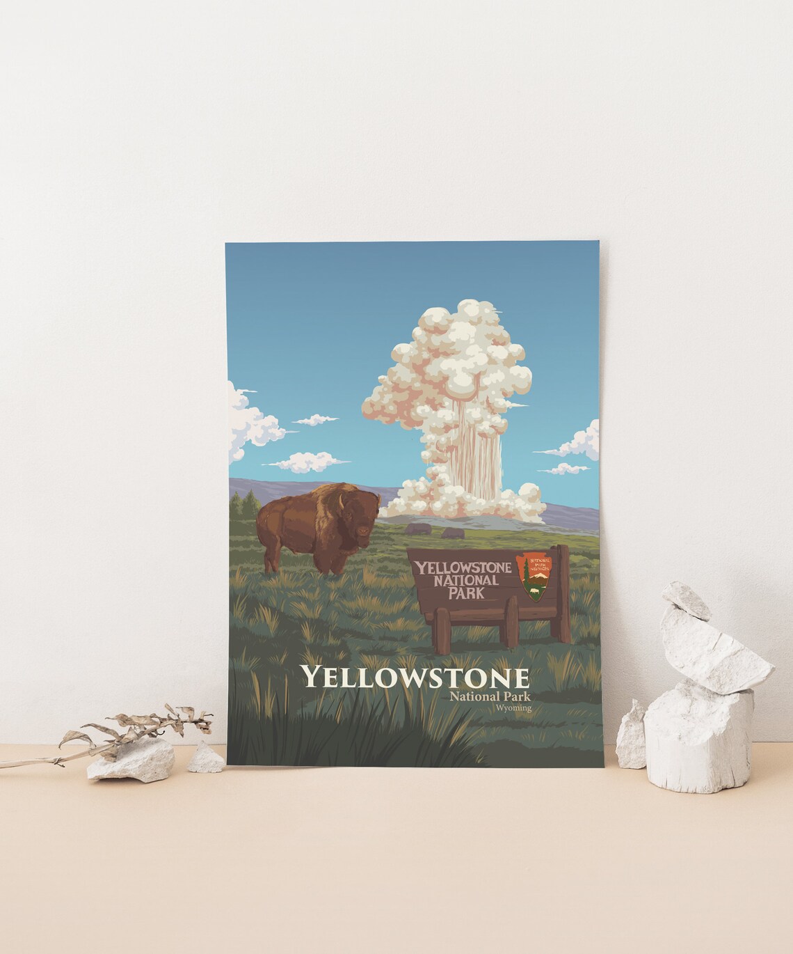 Yellowstone National Park Old Faithful Erupting Geyser Bison Poster - Image 4