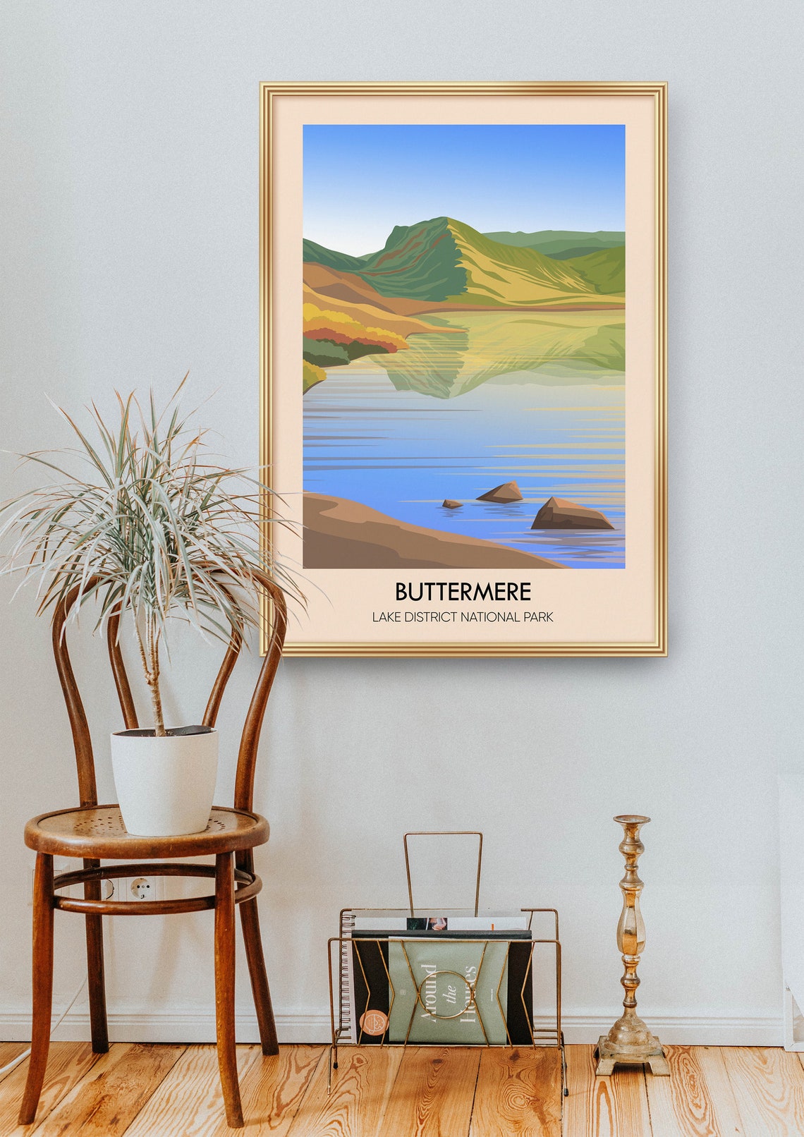 Buttermere Lake District Green Fell Reflection Travel Poster - Image 2