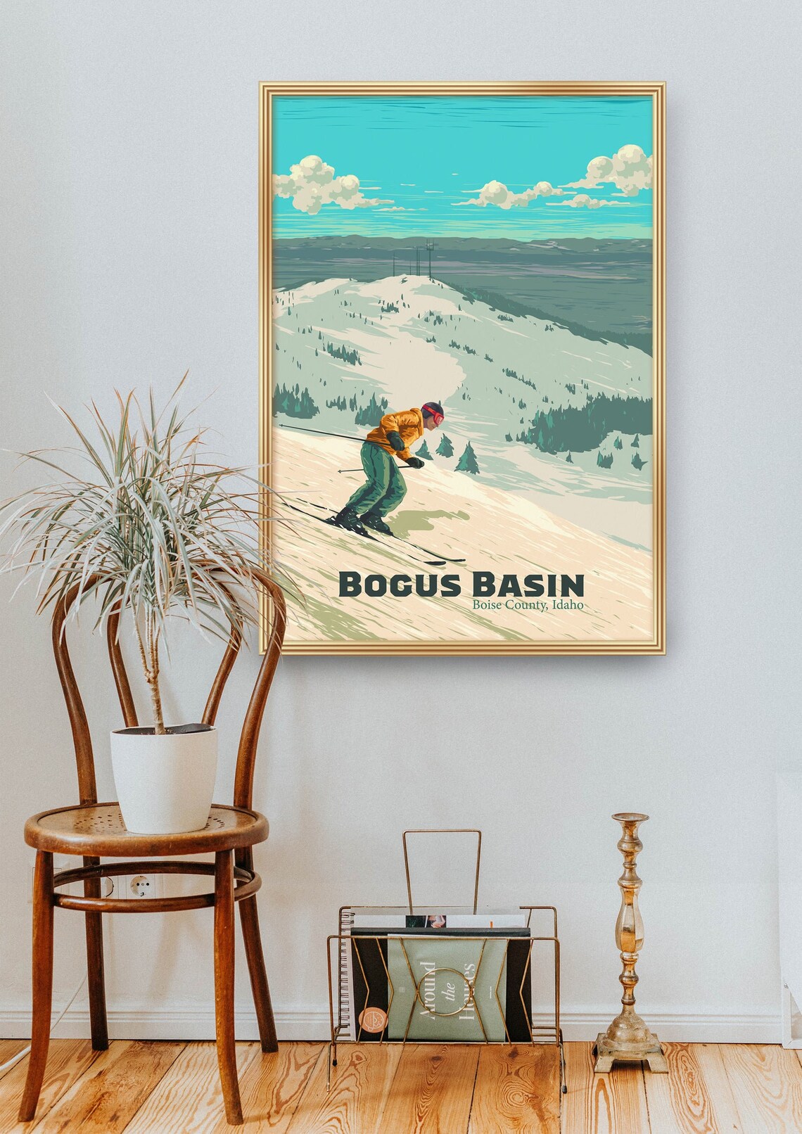 Bogus Basin Idaho Skier Descending Vintage Mountain Ski Poster - Image 2
