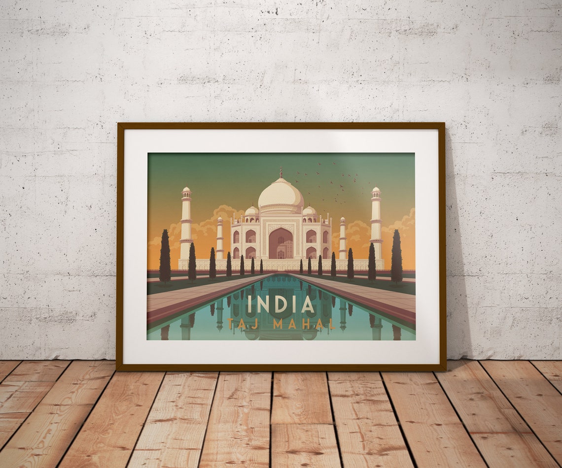 India Taj Mahal Travel Poster Agra India Travel Print Indian Wall Art Vintage Taj Mahal Print Vintage Travel Poster Art Deco Retro - Image 3