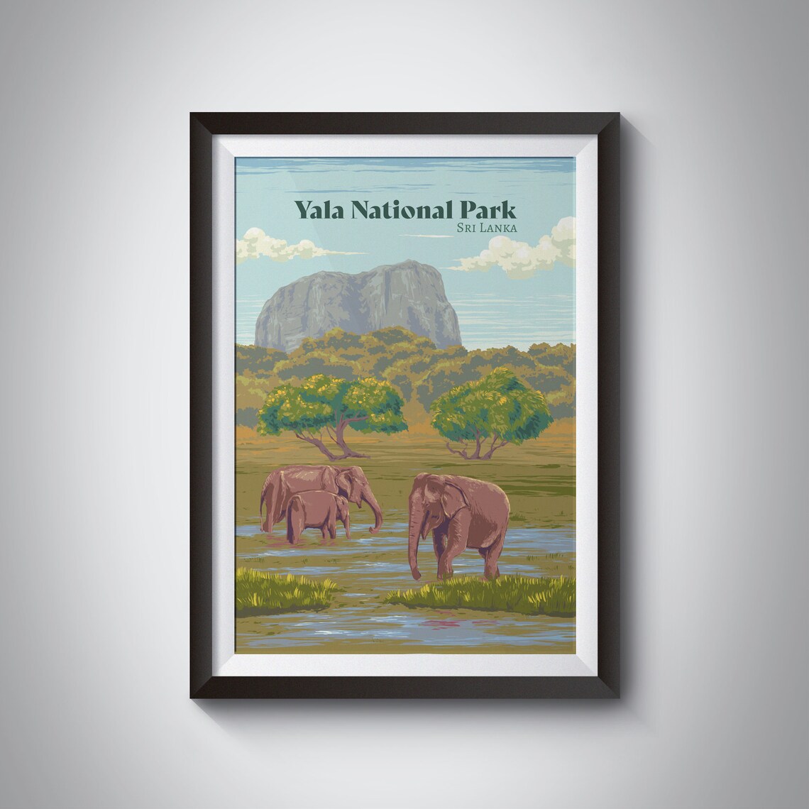 Yala National Park Sri Lanka Elephant Safari Rock Travel Poster