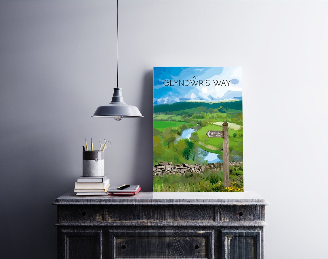Glyndwrs Way Wales River Valley Signpost Hiking Trail Travel Poster - Image 2