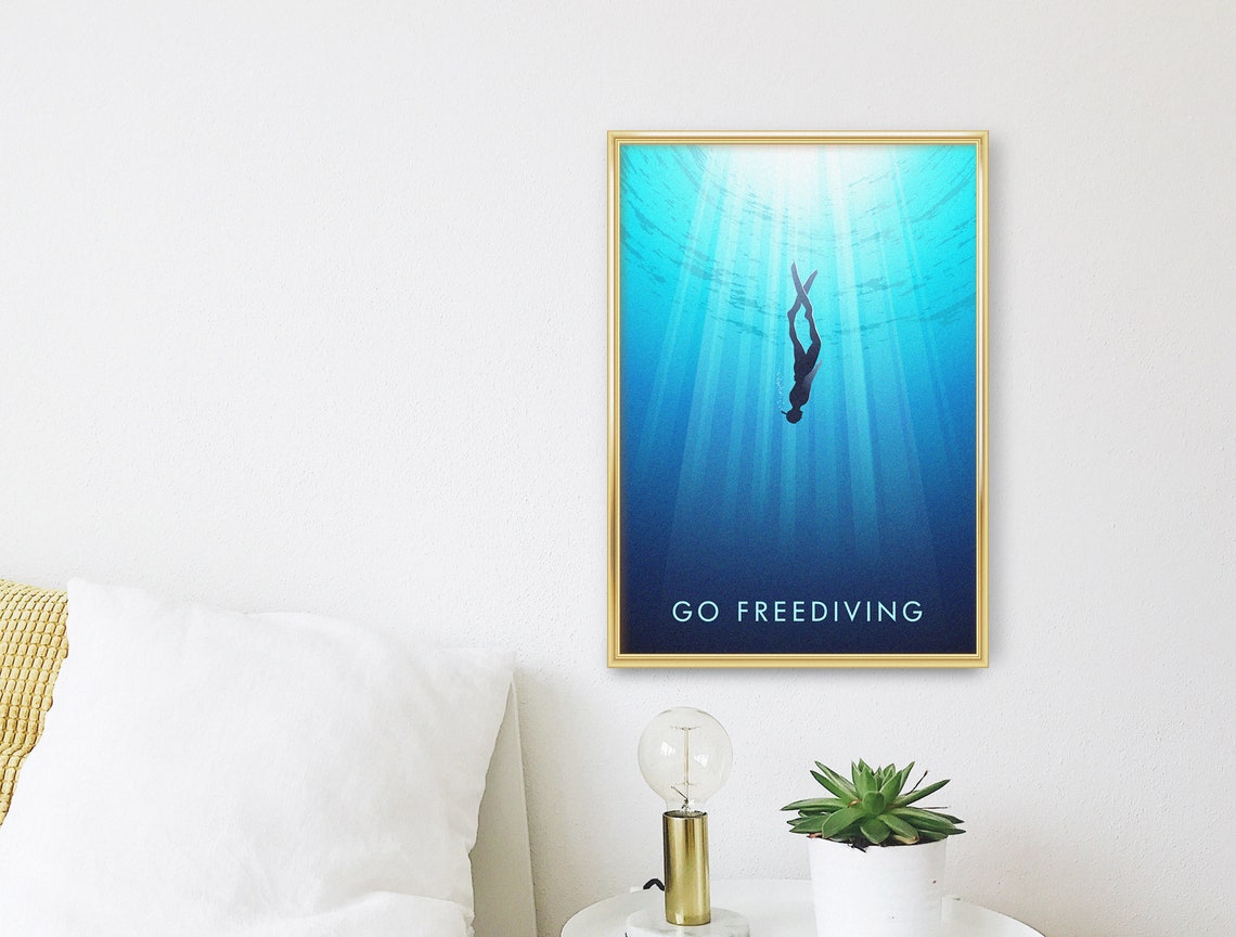 Go Freediving Art Print Vintage Travel Print Scuba Diving Snorkelling Ocean Water Sports Outdoor Activities Hobbies Retro Wall Art - Image 3