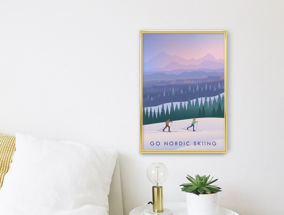 Go Nordic Skiing Poster Outdoor Adventure Mountaineering Cross Country Skiing Mountain Hiking Snow Sports Ski Resort Print Scandi - Image 3