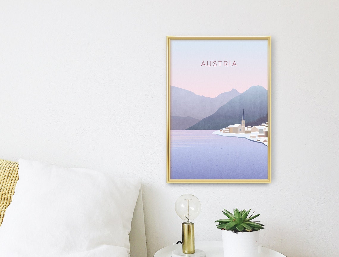 Austria Minimal Travel Poster Austrian Alps Hallstatt Travel Print Countryside Nature Salzburg Vienna Europe Innsbruck Framed Art - Image 3