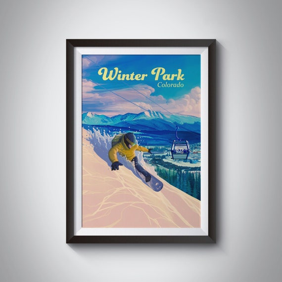 Winter Park Snowboarding Poster Colorado Usa Travel Poster Rocky Mountains Breckenridge Vintage Skiing Print Aspen Vail Framed Print