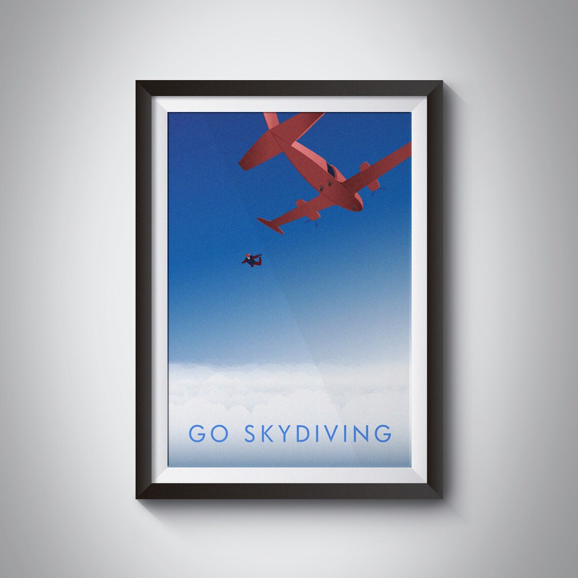 Go Skydiving Retro Travel Poster, Adventure Print