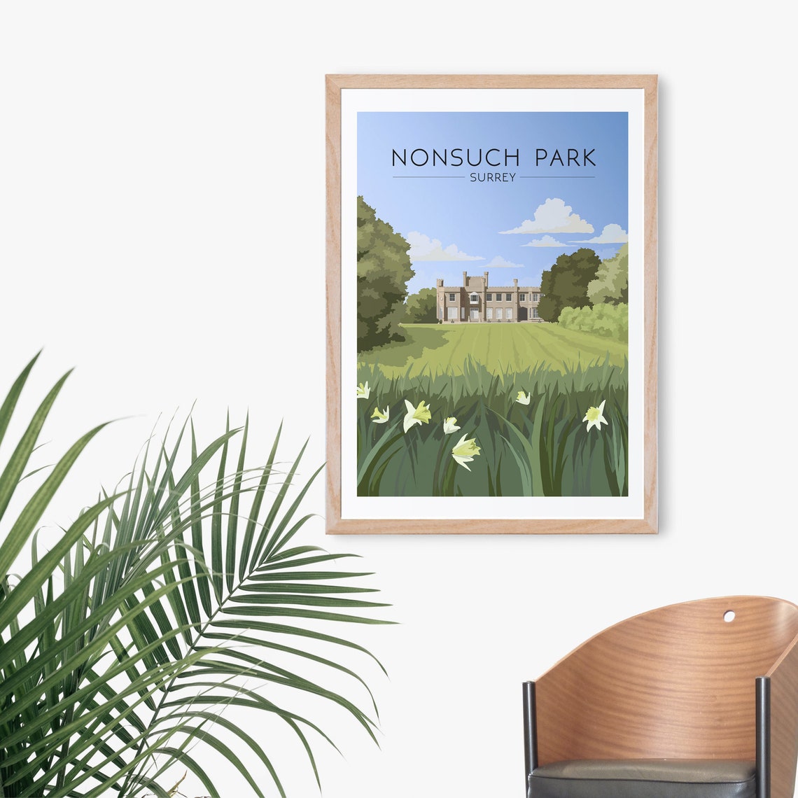 Nonsuch Park Mansion Daffodils Vintage Surrey Park Spring Poster - Image 3