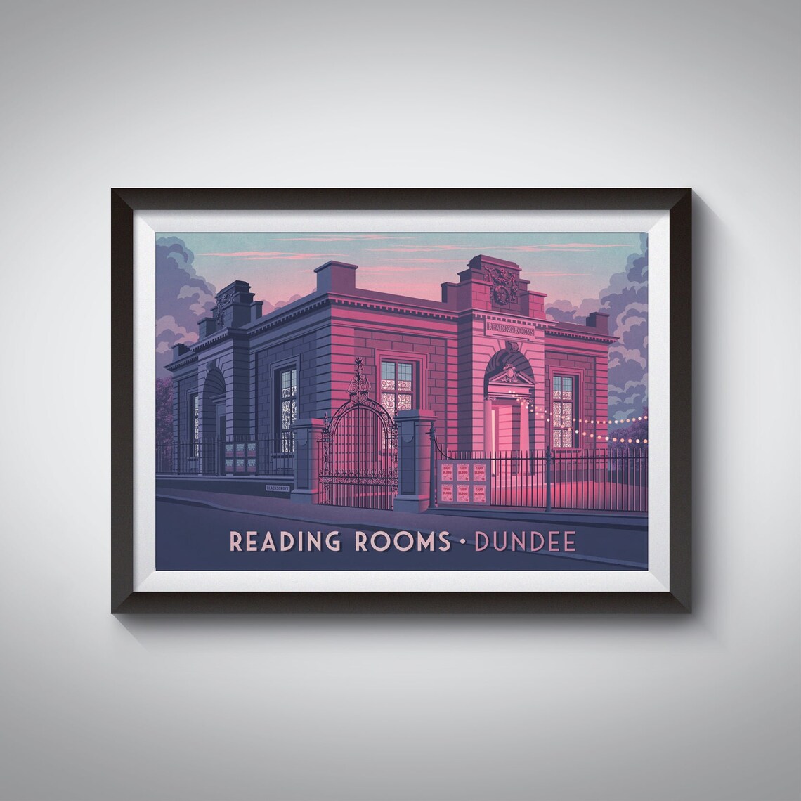 Reading Rooms Dundee Nightclub Neon Pink Evening Twilight Poster
