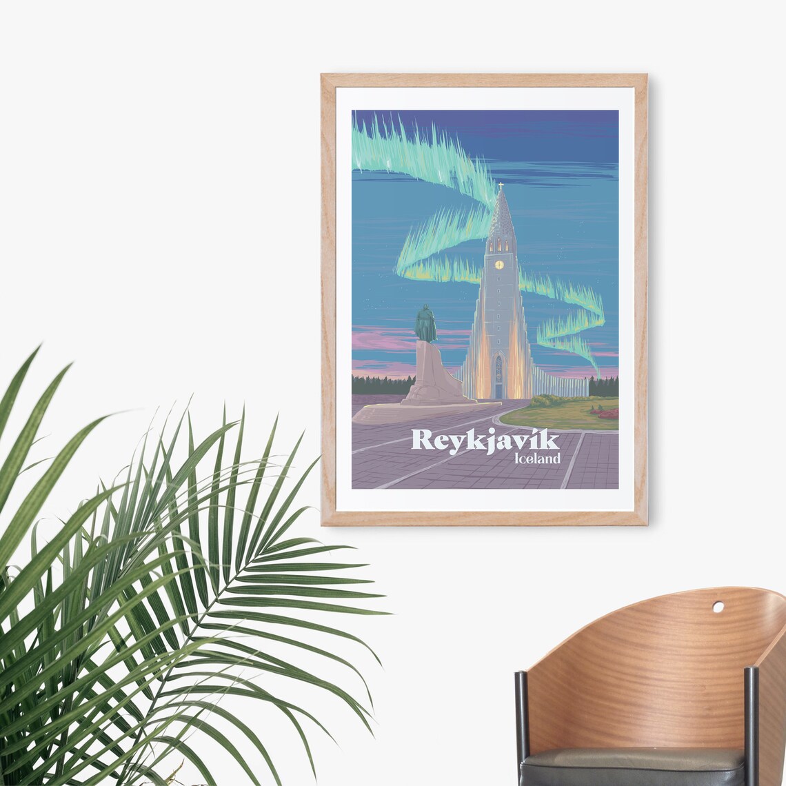 Reykjavik Iceland Hallgrimskirkja Northern Lights Winter Poster - Image 3