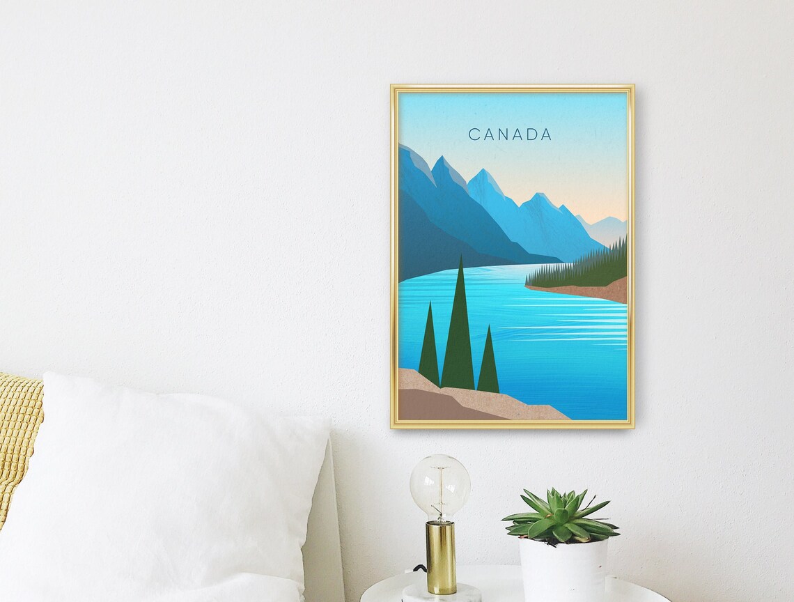 Canada Blue Lake Peaks Minimalist Poster, Pine Forest Mountain Art - Image 3