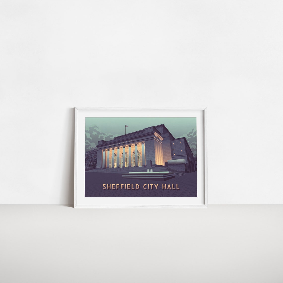 Sheffield City Hall Columns at Dusk Architecture Travel Poster - Image 2