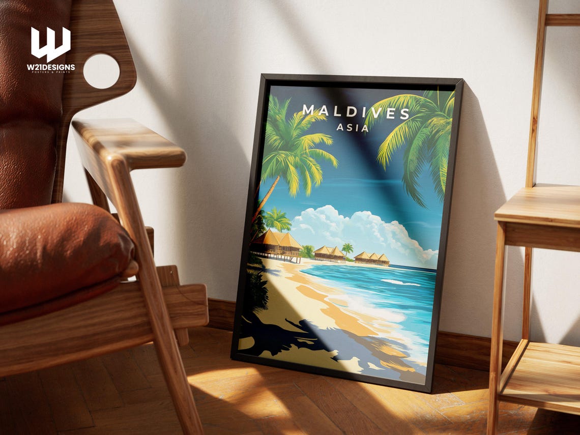 Maldives Asia Beach Huts Palm Trees Tropical Paradise Poster - Image 2