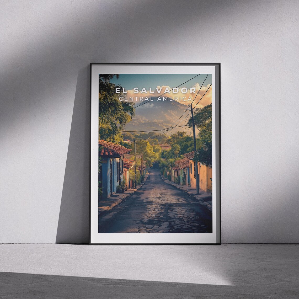 El Salvador Central America Village Street Volcano Travel Poster