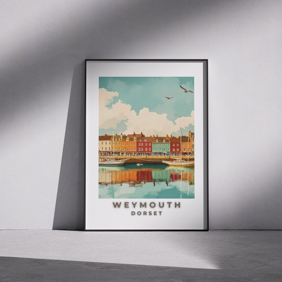 Weymouth Dorset Harbor Colorful Houses Waterfront Art Poster