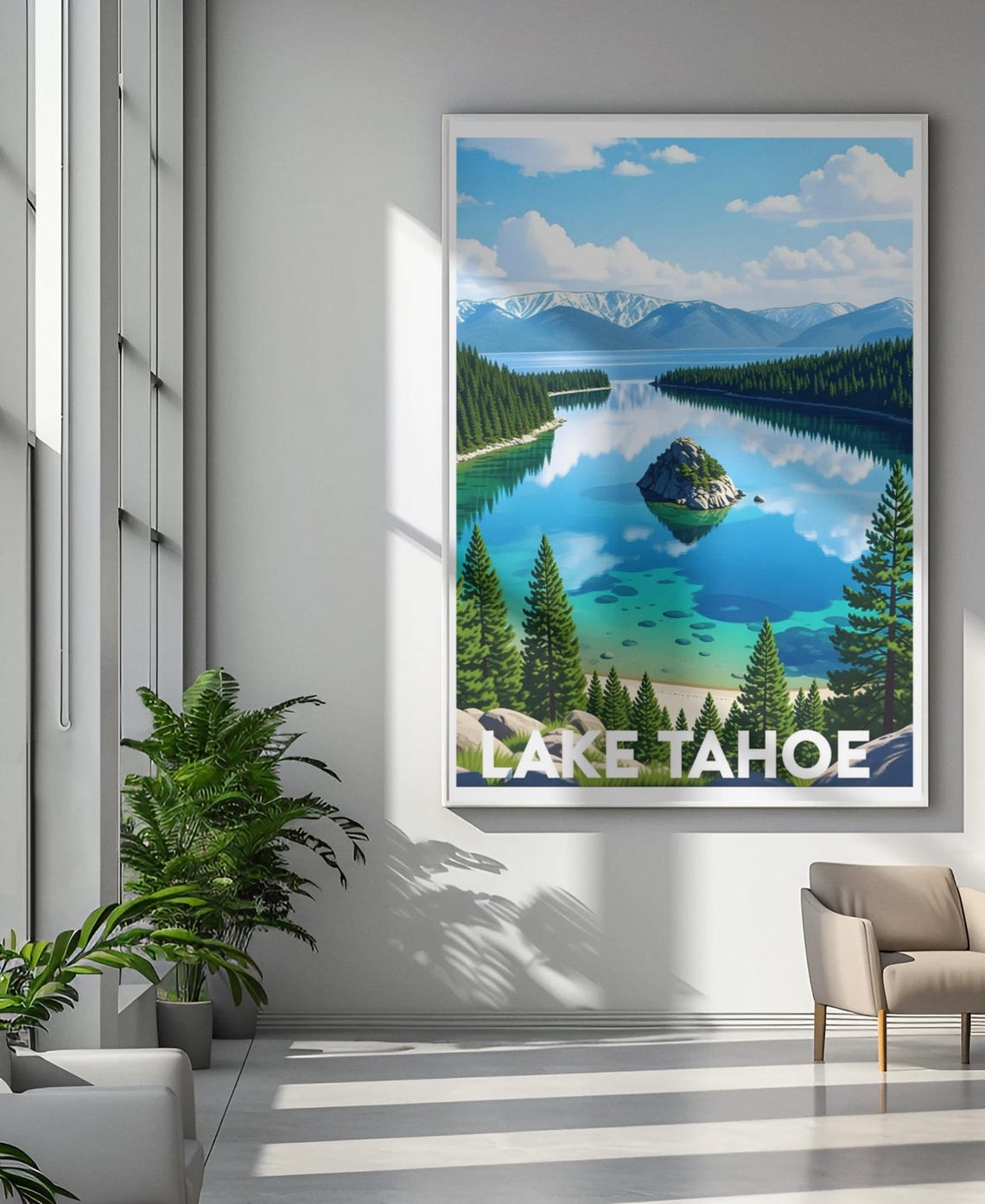 Lake Tahoe Travel Poster Scenic Mountain Lake Poster Lake Tahoe Art California Nevada Wall Art Lake Tahoe Wall Art Lake Tahoe Artwork - Image 2