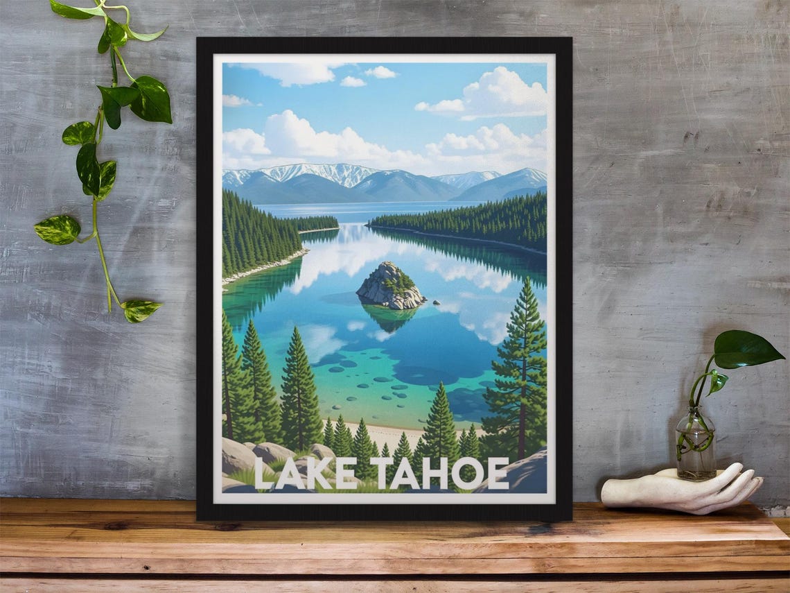 Lake Tahoe Travel Poster Scenic Mountain Lake Poster Lake Tahoe Art California Nevada Wall Art Lake Tahoe Wall Art Lake Tahoe Artwork