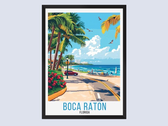 Boca Raton Florida Beach Palm Road Vintage Travel Poster Art