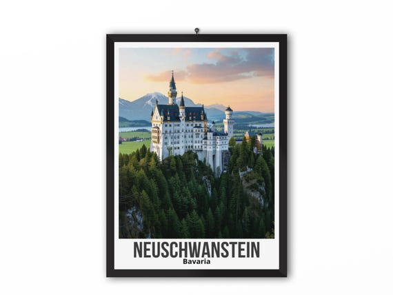 Neuschwanstein Castle Poster Bavaria Travel Poster Germany Wall Art Fairytale Castle Decor Bavarian Alps Landscape Romantic Castle Art