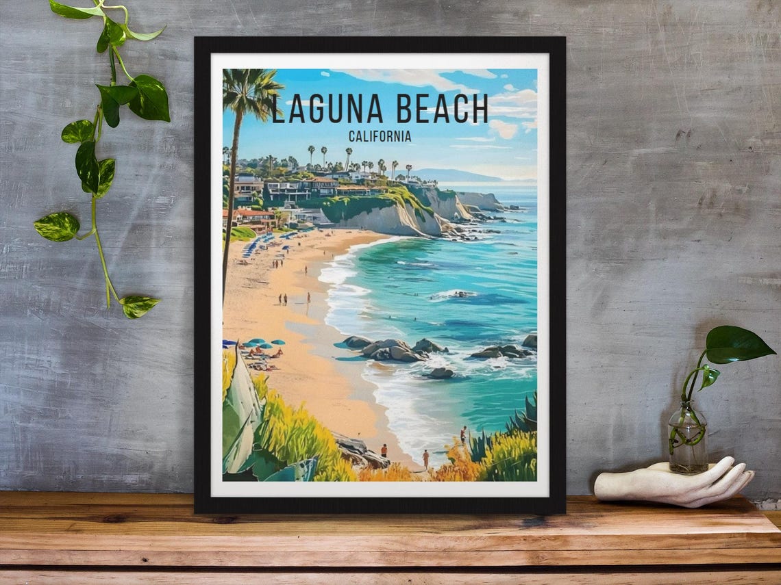 Laguna Beach California Cove Cliffs Turquoise Vintage Poster