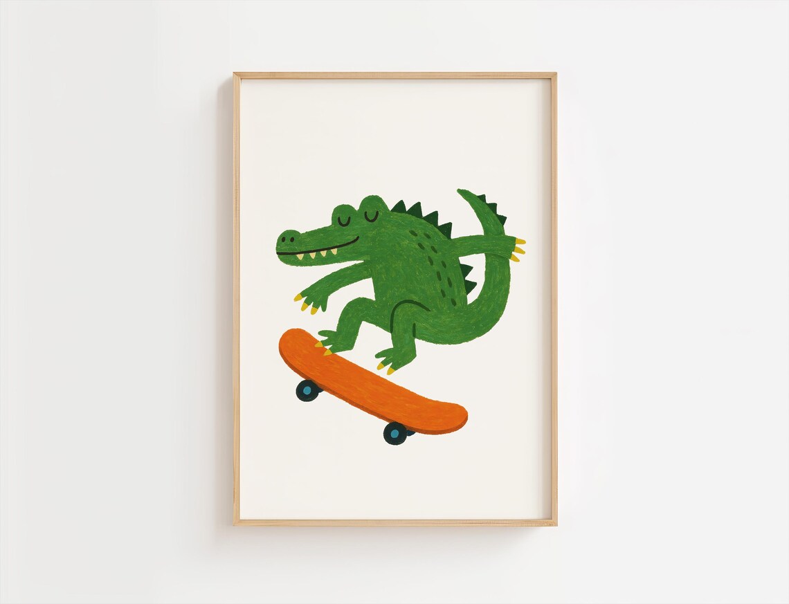 Shredder The Skateboarding Crocodile Kids Playroom Fun Poster