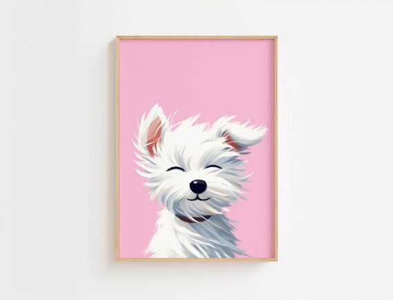 West Highland Terrier Pup Pink Background Dog Nursery Adorable Print
