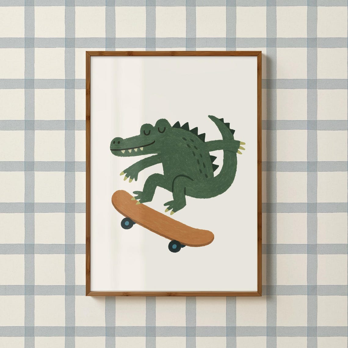 Happy Crocodile Skateboard Kids Nursery Fun Illustrated Wall Art