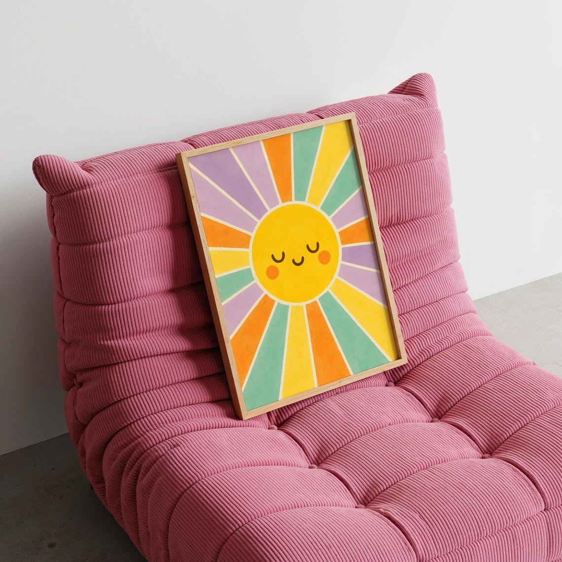 Smiling Sun Rainbow Rays Pastel Boho Kids Nursery Happy Wall Art