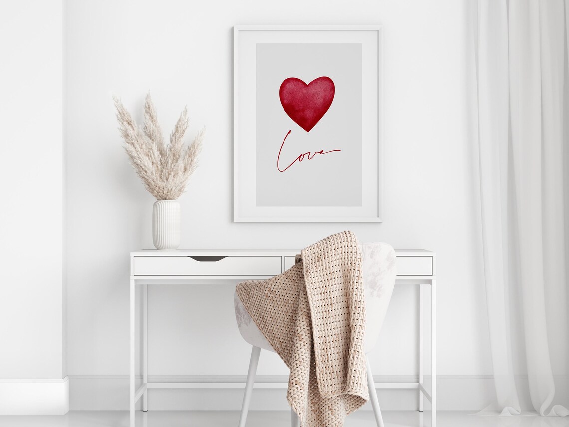 Red Watercolor Heart, Minimalist Love Poster - Image 4
