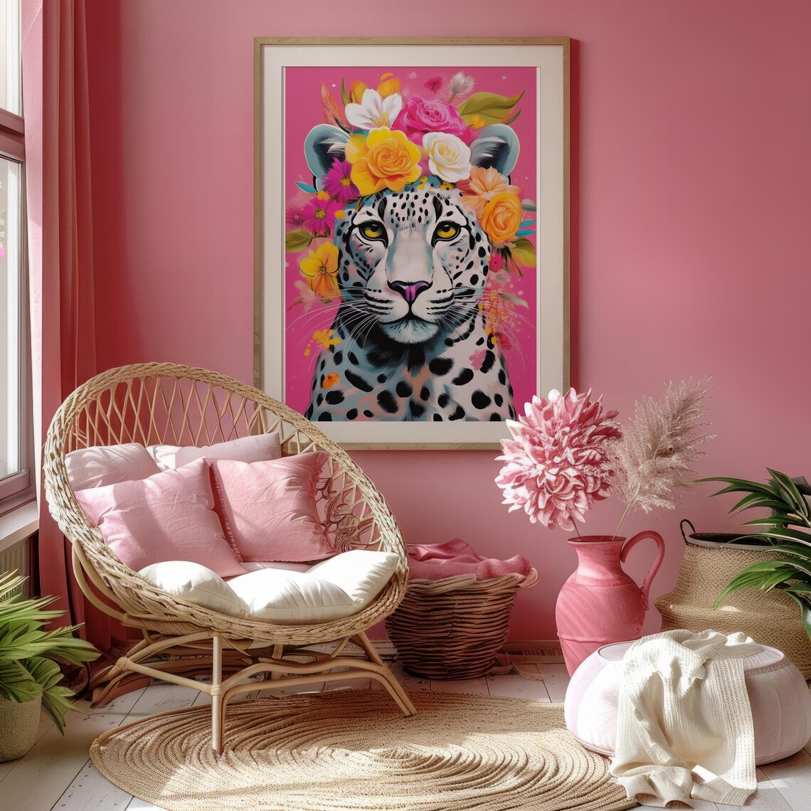 Floral Leopard Wall Art Print, Bold Boho Decor - Image 2