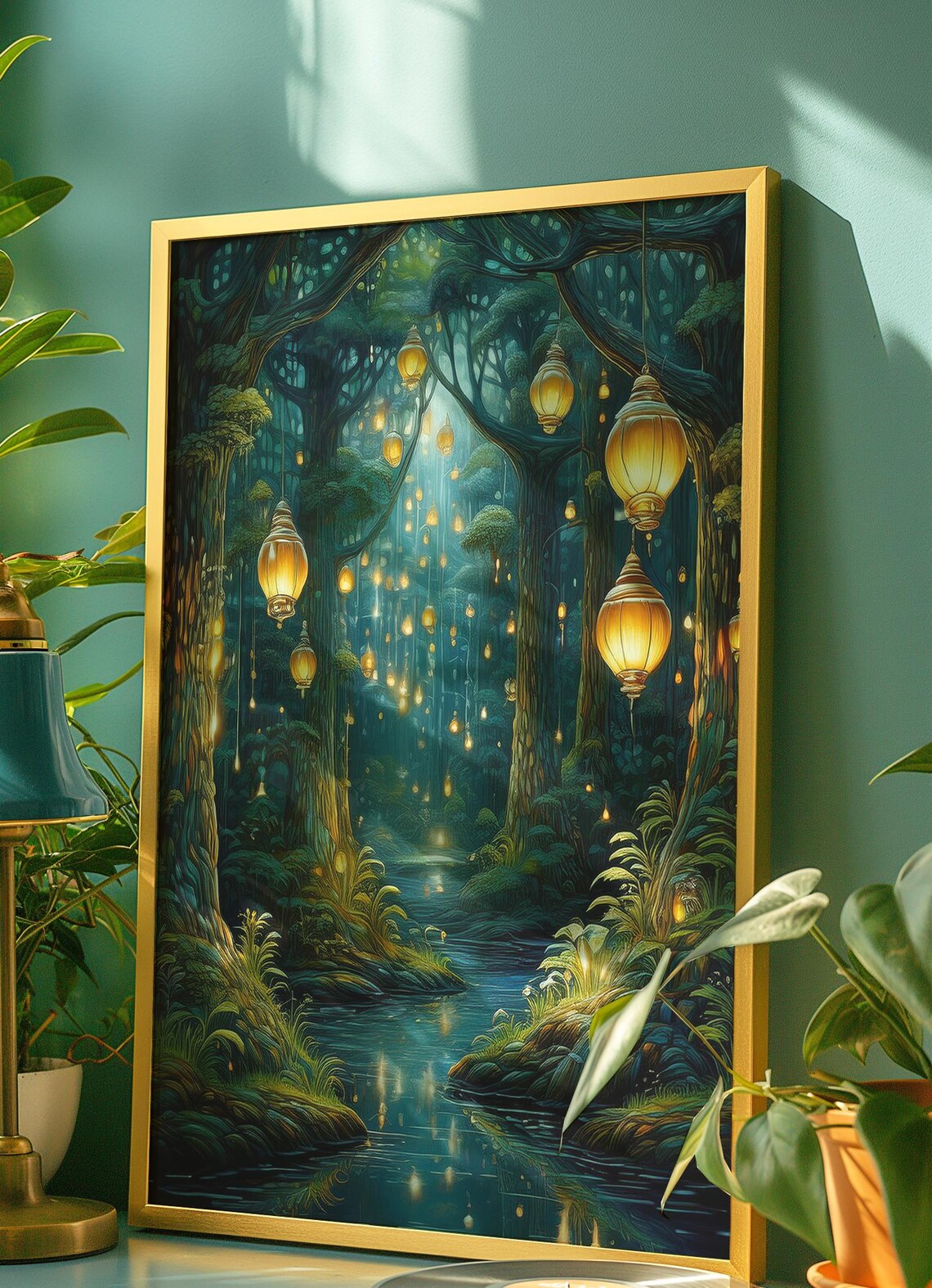 Enchanted Forest, Fantasy Lantern Landscape Print - Image 5