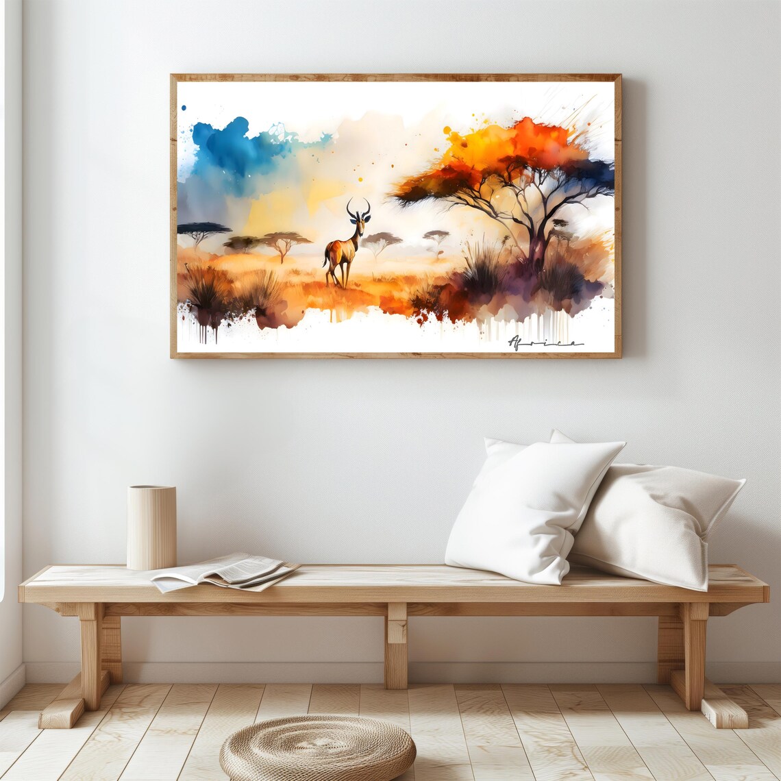 African Safari Landscape Watercolor Sunset - Image 5