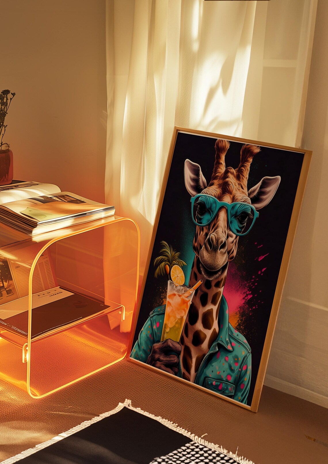 Funky Giraffe Neon Pop Art, Retro Safari Decor - Image 2