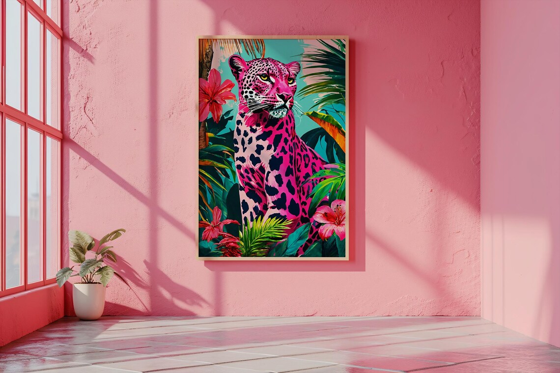 Pink Leopard Tropical Jungle Pop Art Poster - Image 2
