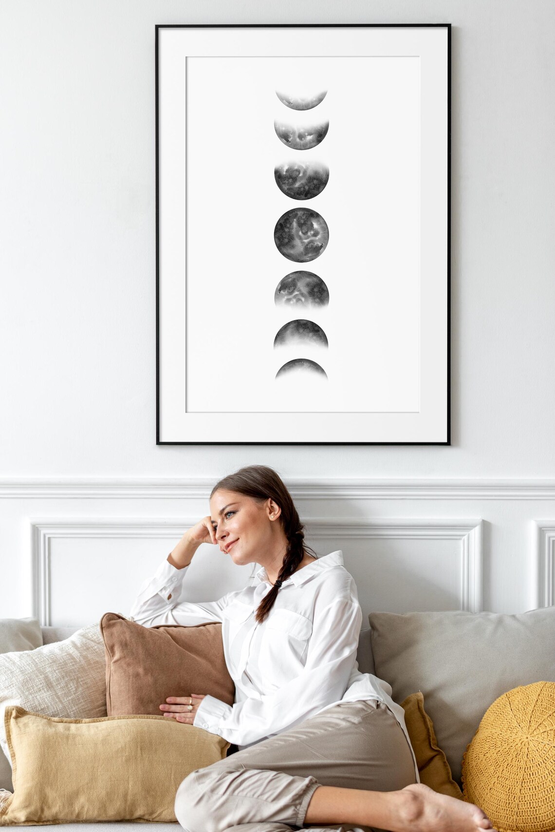 Moon Phase Wall Art, Minimalist Watercolor Art Print - Image 5