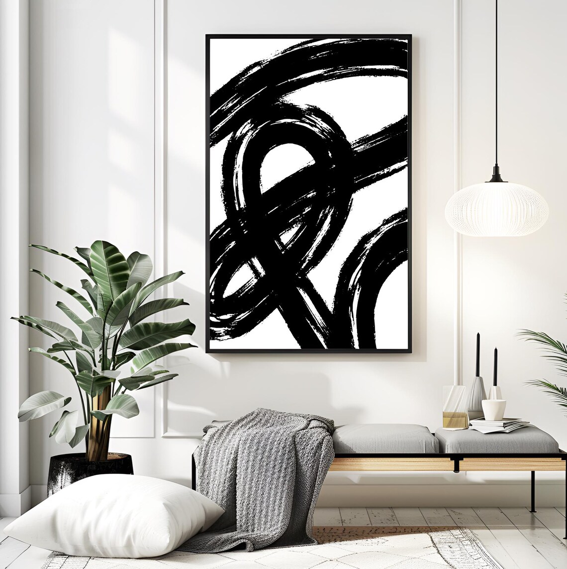 Black Brushstroke Modern Abstract Ink Line Art - Image 6