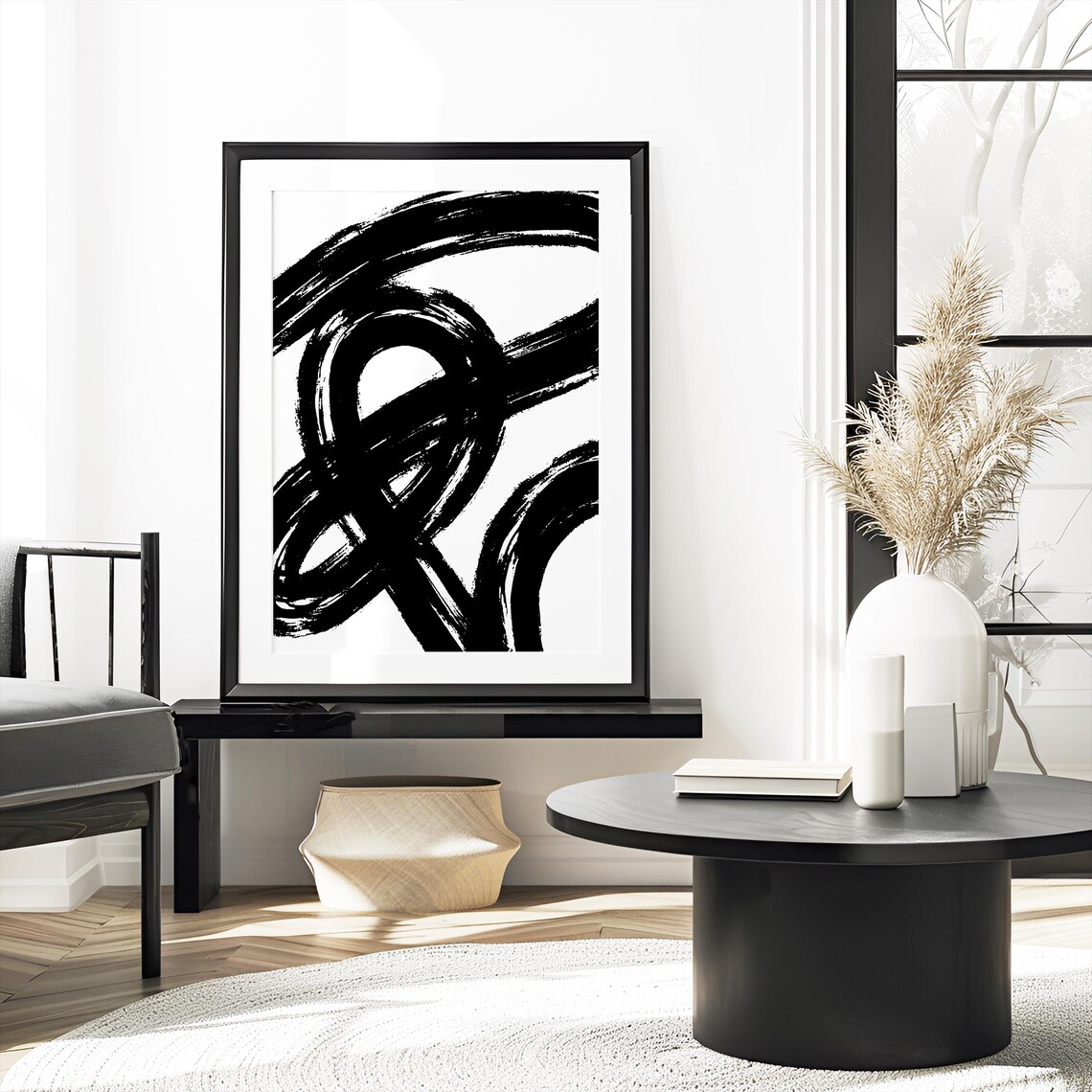 Black Brushstroke Modern Abstract Ink Line Art - Image 4