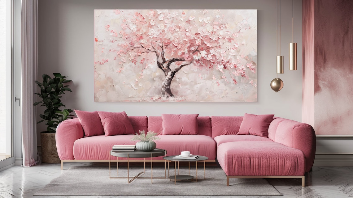 Pink and White Tree Abstraction Wall Art Print