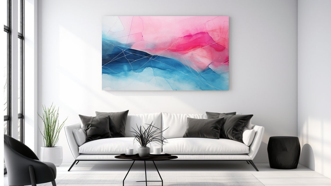 Pink And Blue Abstract Watercolor Painting Modern Minimalist Poster