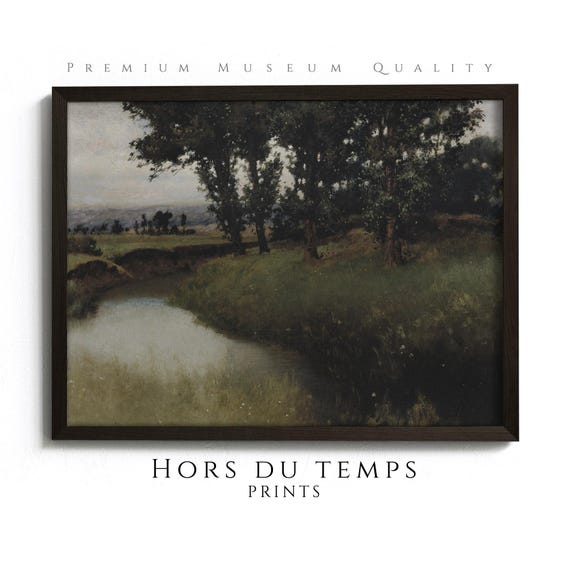 Moody Dark Forest Painting Muted Green Tones Landscape Cottagecore Village Vintage Art Hors Du Temps Prints