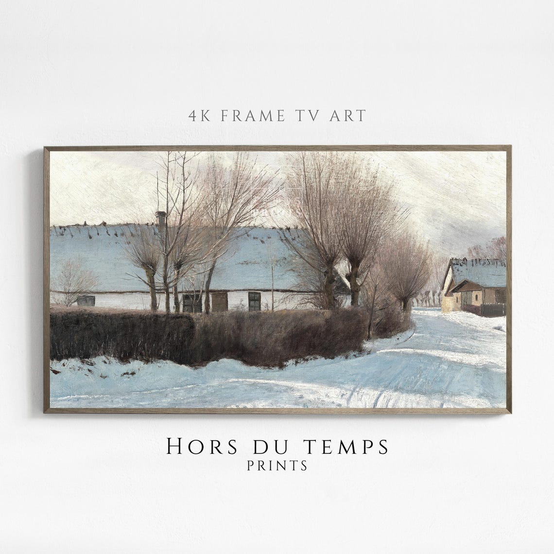 Snowy Farm Buildings With Hedgerow Vintage Winter Painting Poster